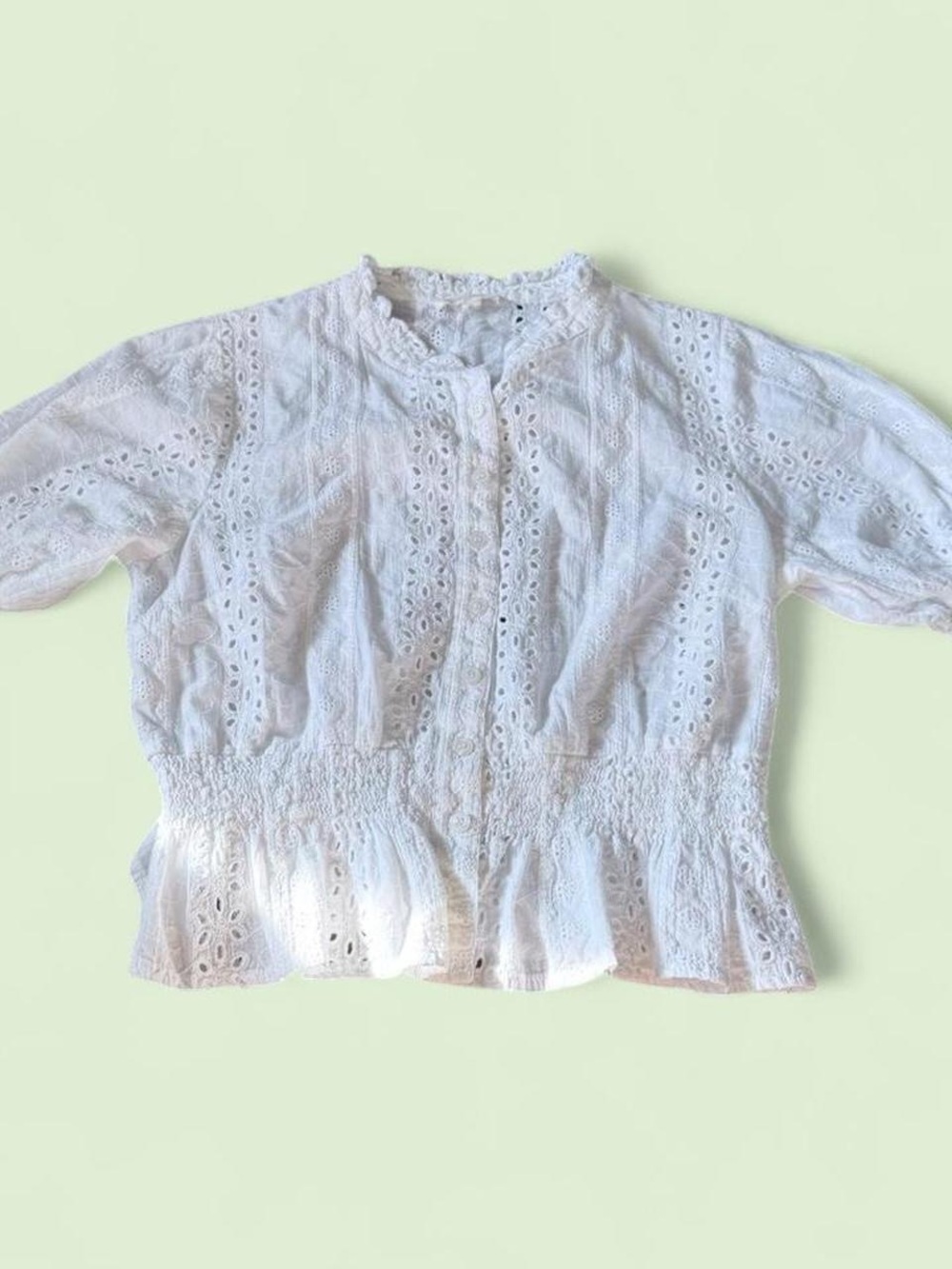 Rebellion White Eyelet Button-Front Peplum Blouse